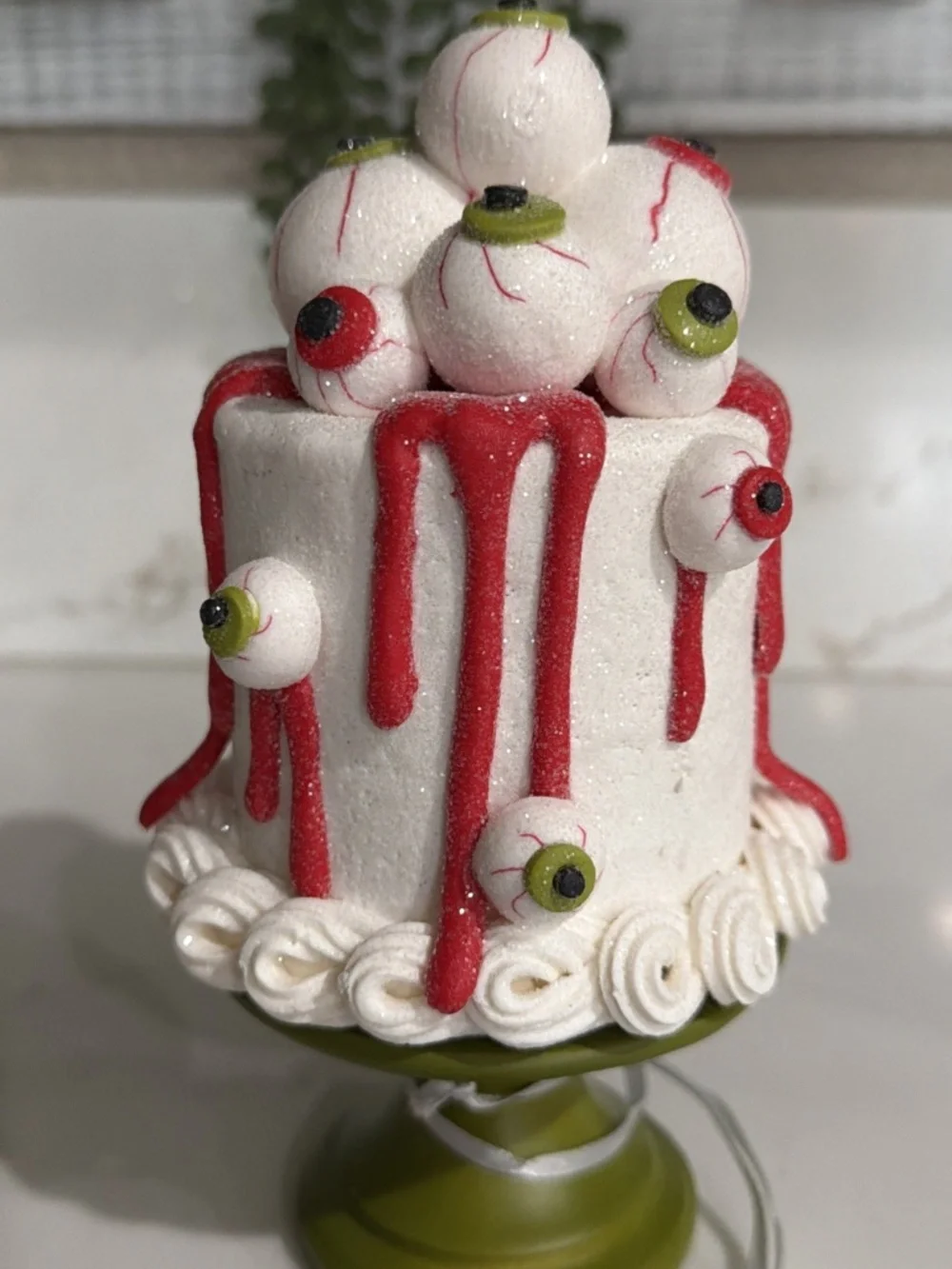 Sweet Treats Glittered Mini Spooky EYEBALL Cake on Stand Halloween Decor